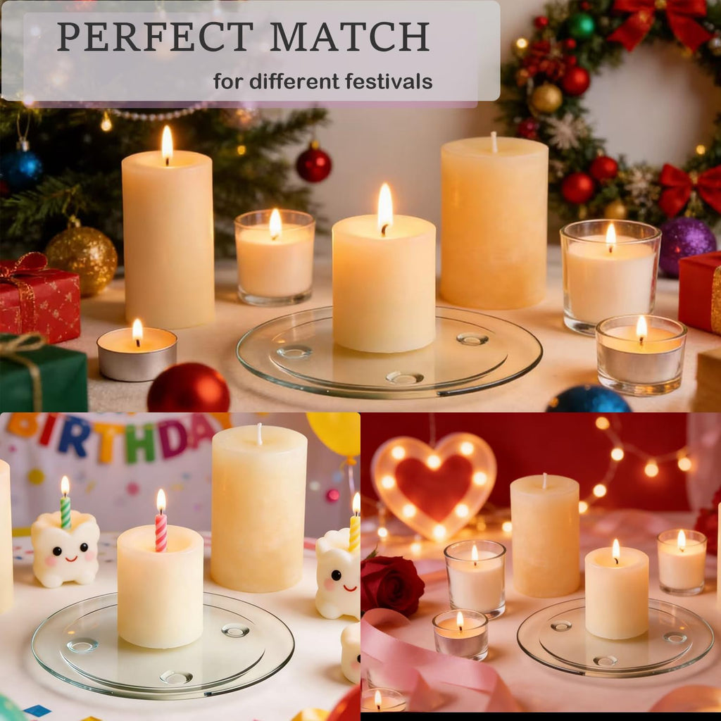 Clear Glass Candle Holder， 3" Glass Coaster Holder ，Small Round Candle Plate for Pillar Candle（3 Pack）