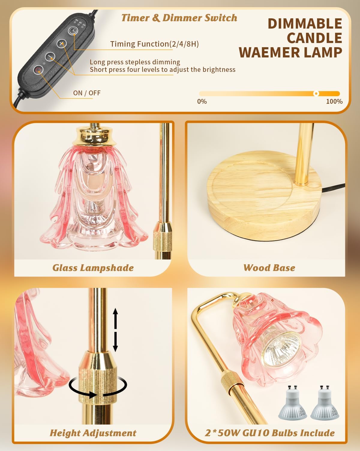 SupBri Pink Candle Warmer Lamp with Timer & Dimmable, Fits Jar Scented Candles, Mothers Day Birthday Gifts for Women Her Mom, House Warming Gift New Home Decor