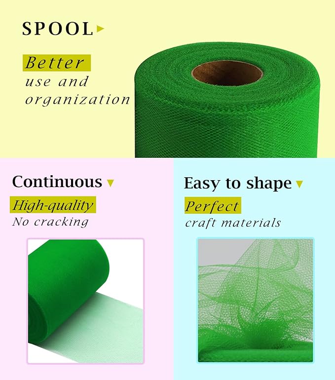 Emerald Green Tulle Fabric Roll 6 Inch X 300 FT (100 Yards) Matte Tulle Ribbon Netting Mesh Spool for DIY Tutu Skirt Wedding Bow Gift Wrapping Baby Shower Christmas Party Halloween Decorations