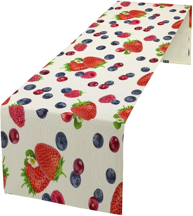 Strawberry Table Runner Spring Summer Fruit Wild Berry Forest Garden Dinner Runner for Farmhouse Party Holiday Home Kitchen Dining Table Decor 13x90
