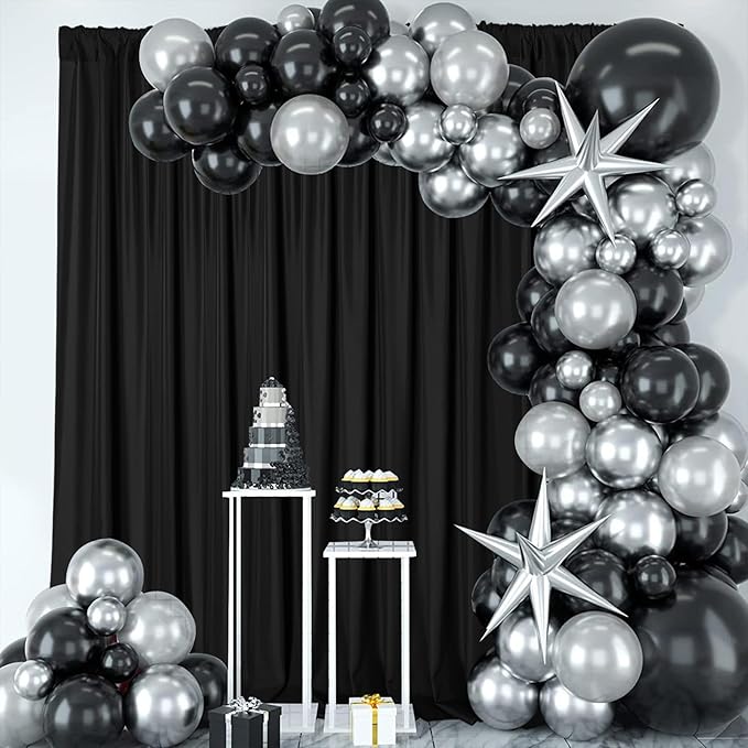 Sugargirl 10x10FT Black Backdrop Curtains Polyester Photo Backdrop Drapes Curtains 2 Panels with Rod Pockets for Party Birthday Wedding Photography Home Decoration