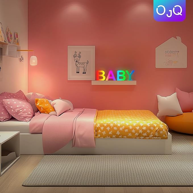 OJQ Light Up Letters LED Letter - Marquee Letters Room Decor Alphabet Letter Music Sync Color Change Colorful - Christmas Birthday Gifts for Girl - Teen Girls Gifts Party Home Wall Decor