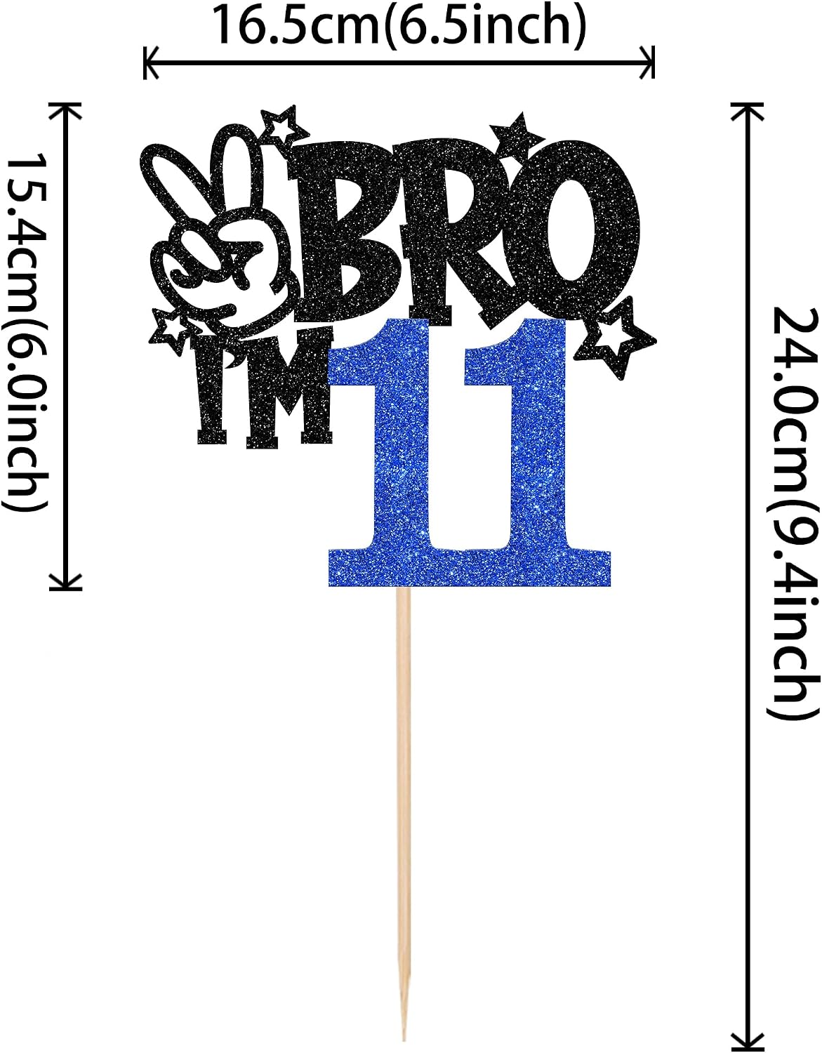 1 PCS Brother I'm 11 Cake Topper Glitter Star Happy 11th Birthday Cake Pick Bro I'm 11 Cake Decoration It's My 11th Birthday Decorations for Boys Cheers to 11 Years Old Birthday Party Supplies Blue