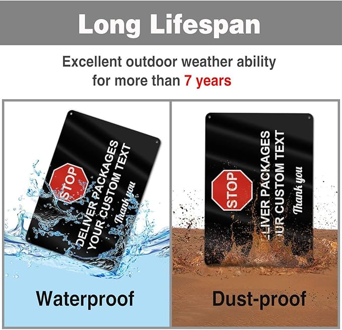 Custom Package Delivery Signs Outdoor - 12 x 8 Personalized Aluminum Rust-Proof Metal Signs Warning Caution Safety Stop Signs for Home Business (STOP SIGNS)
