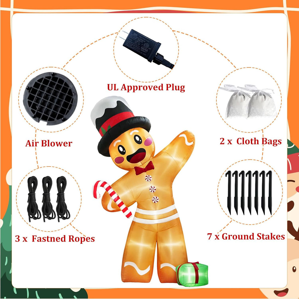 ourwarm 12ft christmas inflatables, giant gingerbread christmas decorations, side view