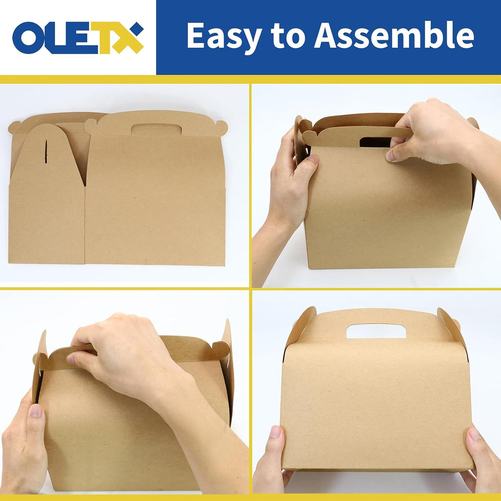 30Pcs 9 Inch Large Gable Gift Boxes, Brown Party Favor Treat Boxes, Lunch Box with Handles for Birthday Babyshower Wedding Activity Picnic