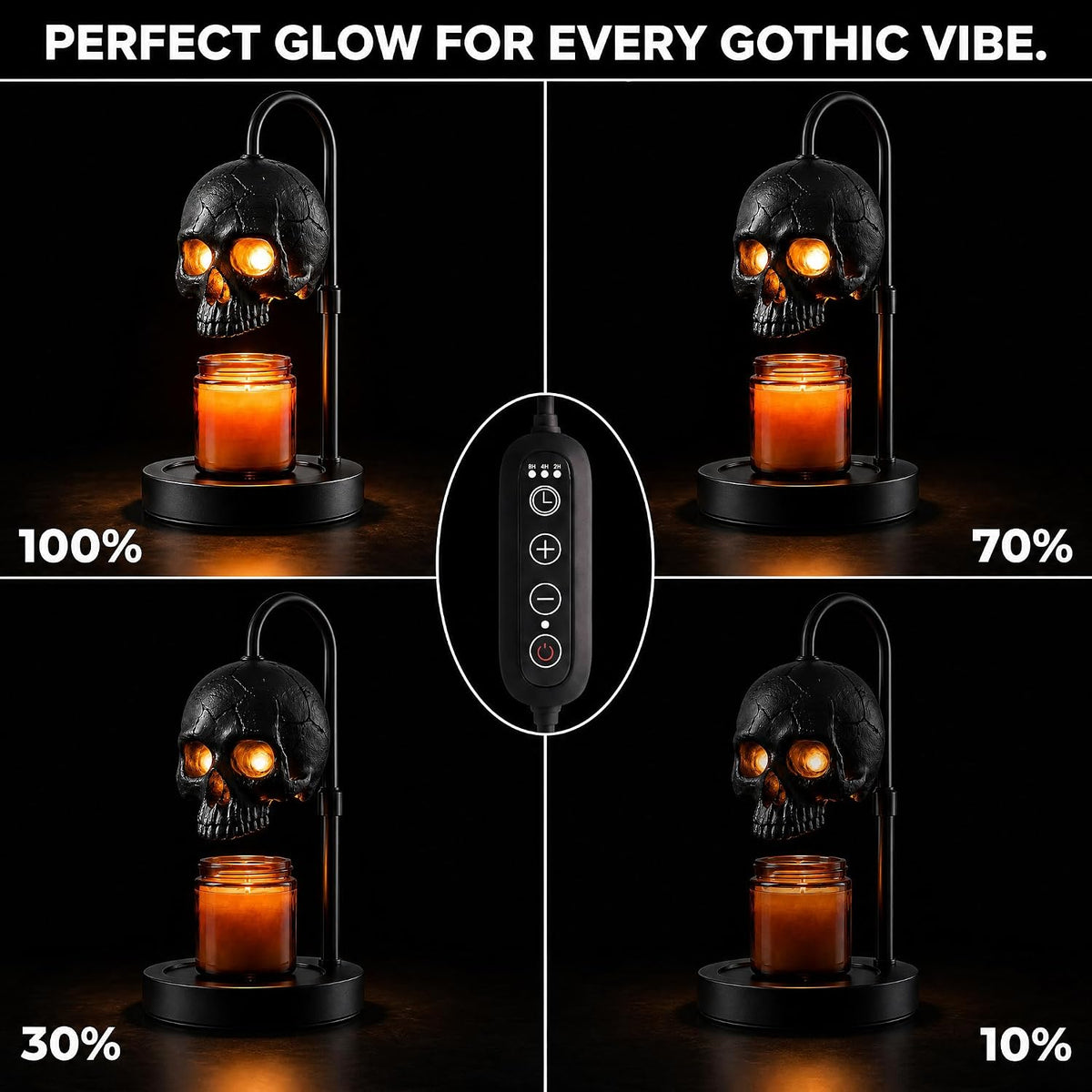 Skull Candle Warmer Lamp with Timer & Dimmer, Black Gothic Candle Warmer