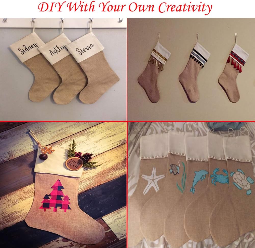 DECORA Natural Jute Burlap Christmas Stocking Fireplace Hanging for Gifts Goodies Handmade Projects Set of 6