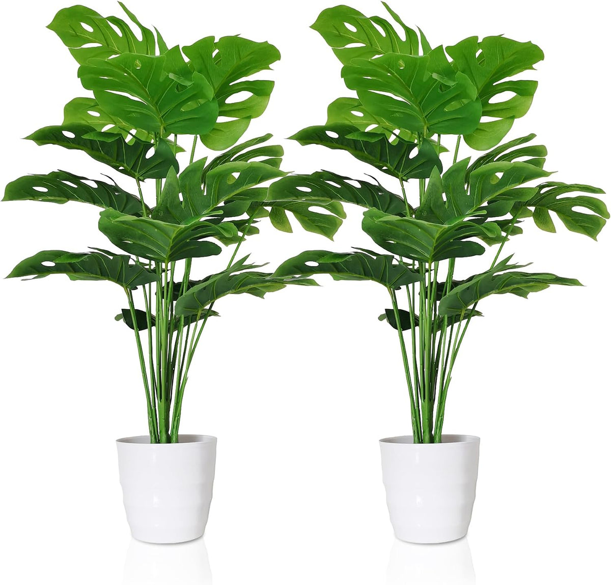 SAJANDAS Set of 2 Artificial Monstera Deliciosa Plants in Pots, Fake Tropical...