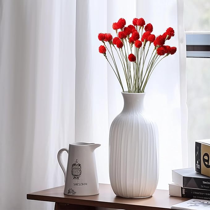 Dried Globe Amaranth Flower with Wheat Straw 40PCS Bouquet for Vase Home Decor Party DIY Arrangement(Bright Red)