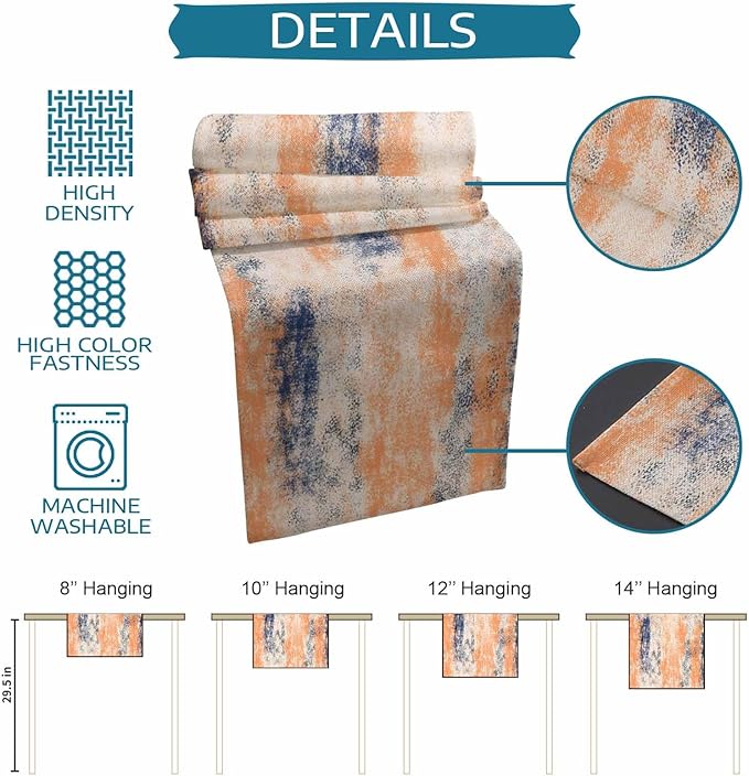 Vintage Oil Painted Cotton Linen Table Runner for Dining Kitchen, Wedding Outdoor Party Tablerunners Decoration, Abstract Modern Orange Minimalist Dresser Scarf Coffee Tablecloth Runners 13x60 Inches