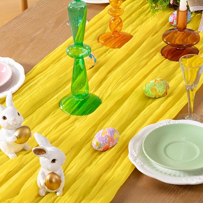 Lemon Yellow Cheesecloth Table Runner 4 Pack Fall Table Runners Boho Gauze 120 Inches Yellow Cheese Cloth Fall Table Decorations for Thanksgiving Wedding Bridal Baby Shower Parties Decor