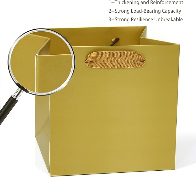Gold Paper Gift Bag Small Square Bottom Paper Bags with Handles(Gold, 6 x 6 x 6 in, 10 CT)