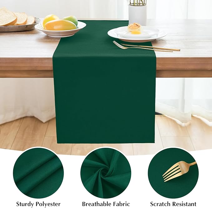 2 Pack Green Small Short Table Runner 12 x 36 Inch Solid Color Runners Coffee Table Dresser for Daily Party Home Decoration