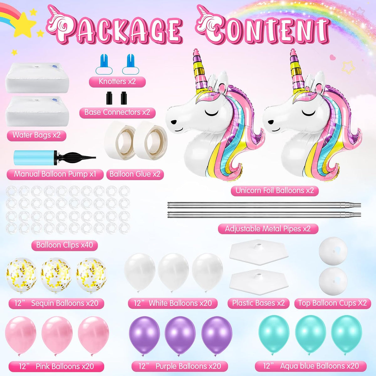 kasyat 2 sets unicorn balloon column stand kit shown in use
