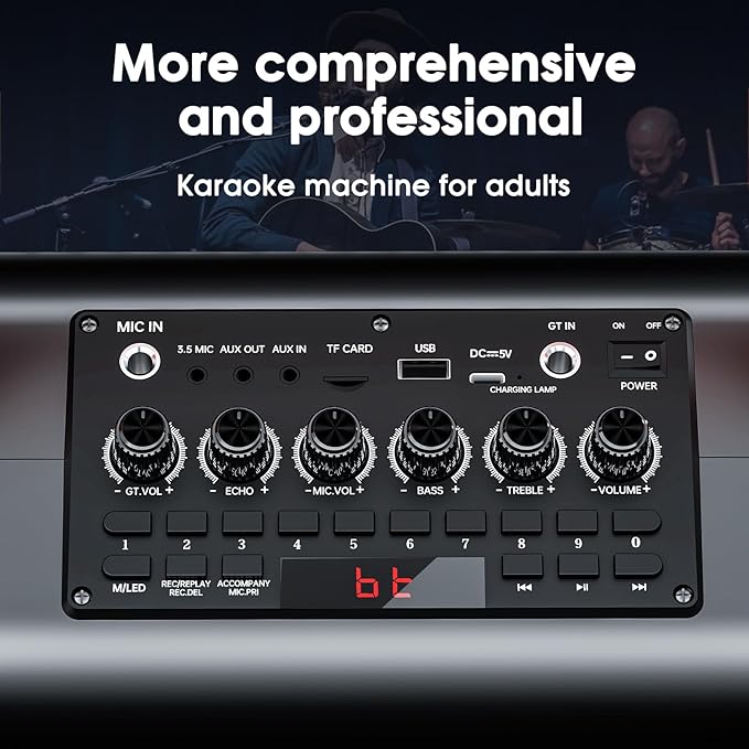 Karaoke Machine,8000mAh Portable Bluetooth Speaker with 2 Wireless Microphones for Adults & Kids,Microphone Speaker Set with Lights,Supports for TF Card,AUX in,FM,REC,for Parties,Outdoor,Home (HBL100)