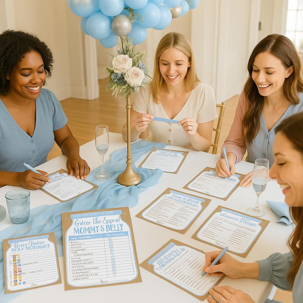 Neatz Baby Shower Games Boy - 7 Games Instant Fun - Baby Prediction Cards, Guess Who Mommy or Daddy, Word Scramble, Advice Cards, Pictionary, How Big is Mommys Belly, Babyshower Game