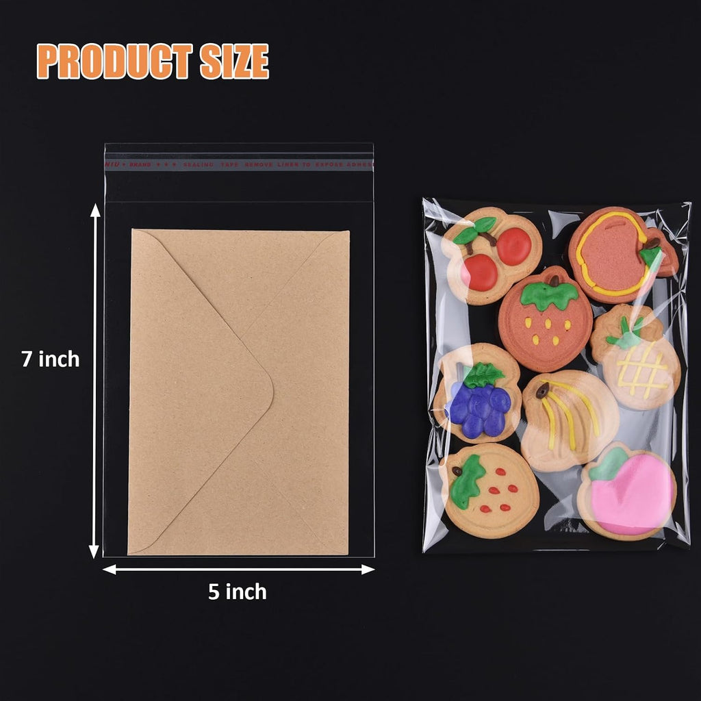 ZGORENDZ 300 Pcs Clear Cellophane Bags 5x7 Inches, Self Sealing Resealable Cookie Bags for Candy, Gifts, Favors, Bakery Supplies, Chocolate Chip Cookies, Brownies