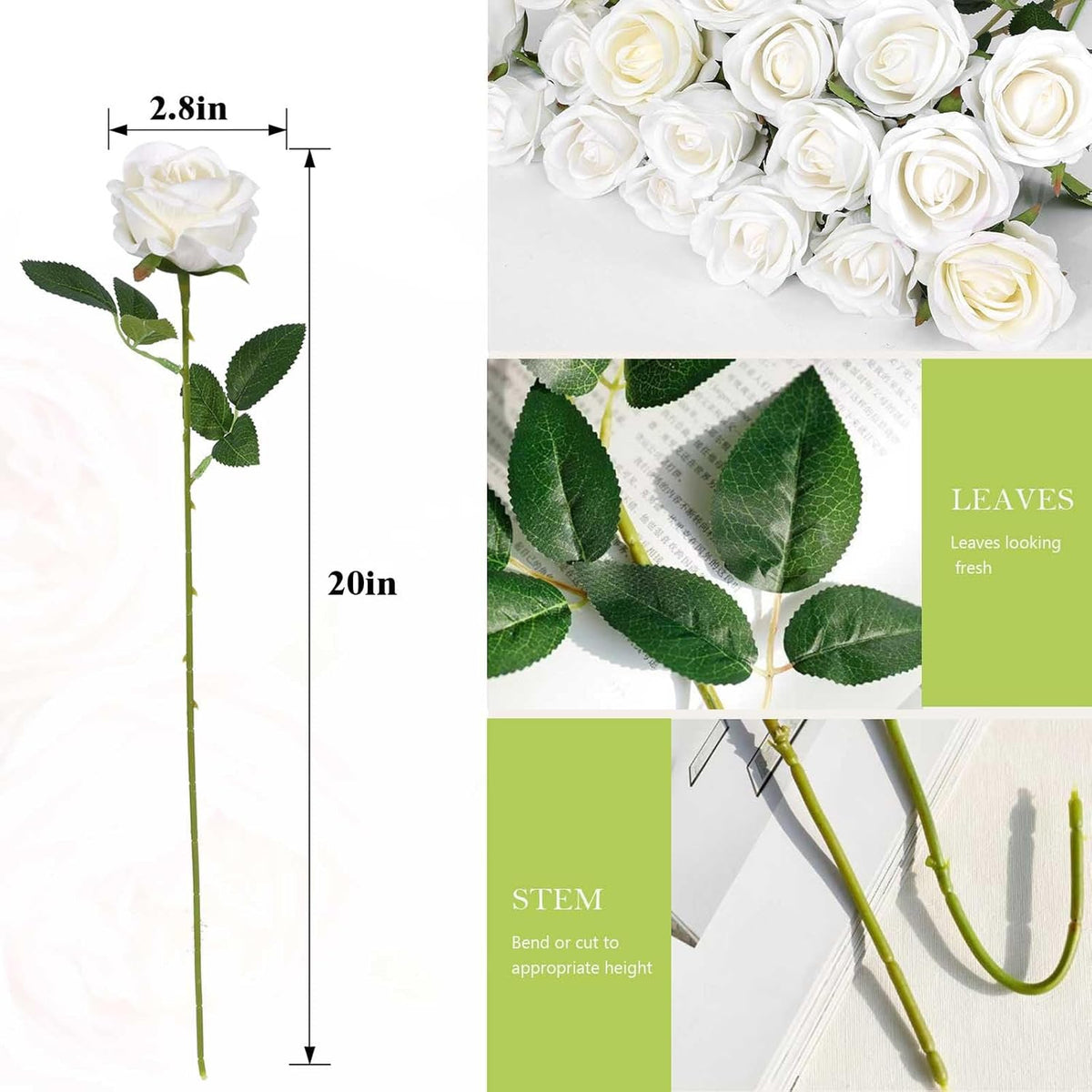 Rowfad 120pcs White Roses Artificial Flowers Bulk Fake Silk Roses for Decor