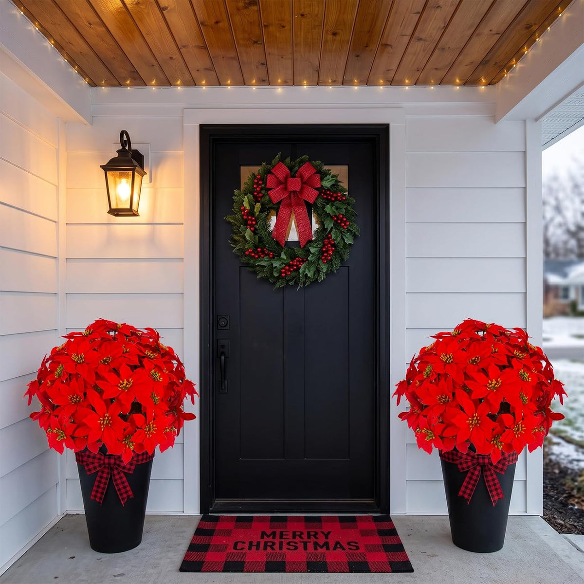 Daynight 2Pcs Artificial Poinsettia Plants With Stakes Outdoor, 24 Inch Red