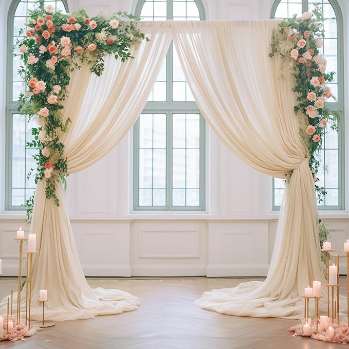 10x10ft Champagne Tulle Backdrop Curtain for Parites, Sheer Backdrop Curtains for Wedding Baby Shower Birthday Party Photo Shoot Decorations