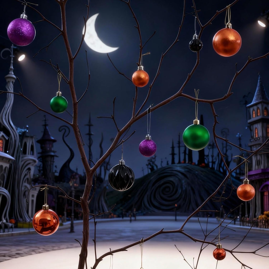 HipTree 1.57Inch 30ct Halloween Ornaments Decorations for Mini Tree | Nightmare Before Christmas Purple/Orange/Green/Black Ball Ornaments Set for Table Indoor Fall Holiday Party Home Decor
