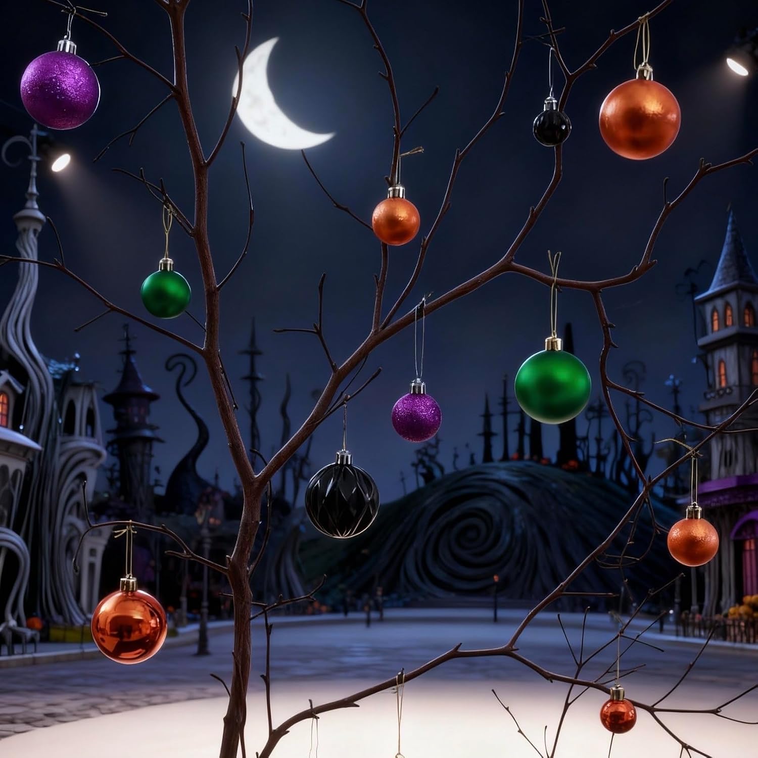 HipTree 1.57Inch 30ct Halloween Ornaments Decorations for Mini Tree | Nightmare Before Christmas Purple/Orange/Green/Black Ball Ornaments Set for Table Indoor Fall Holiday Party Home Decor