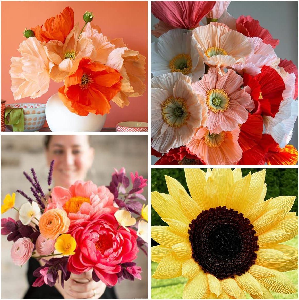 Cieovo Crepe Paper Flower DIY Kits, 7 Rolls Rainbow Bright Colors Crepe Paper Rolls Green Floral Tape and 50 Green Floral Iron Wire for Wedding Festival Party Wreath Making Supplies DIY Flower Crafts