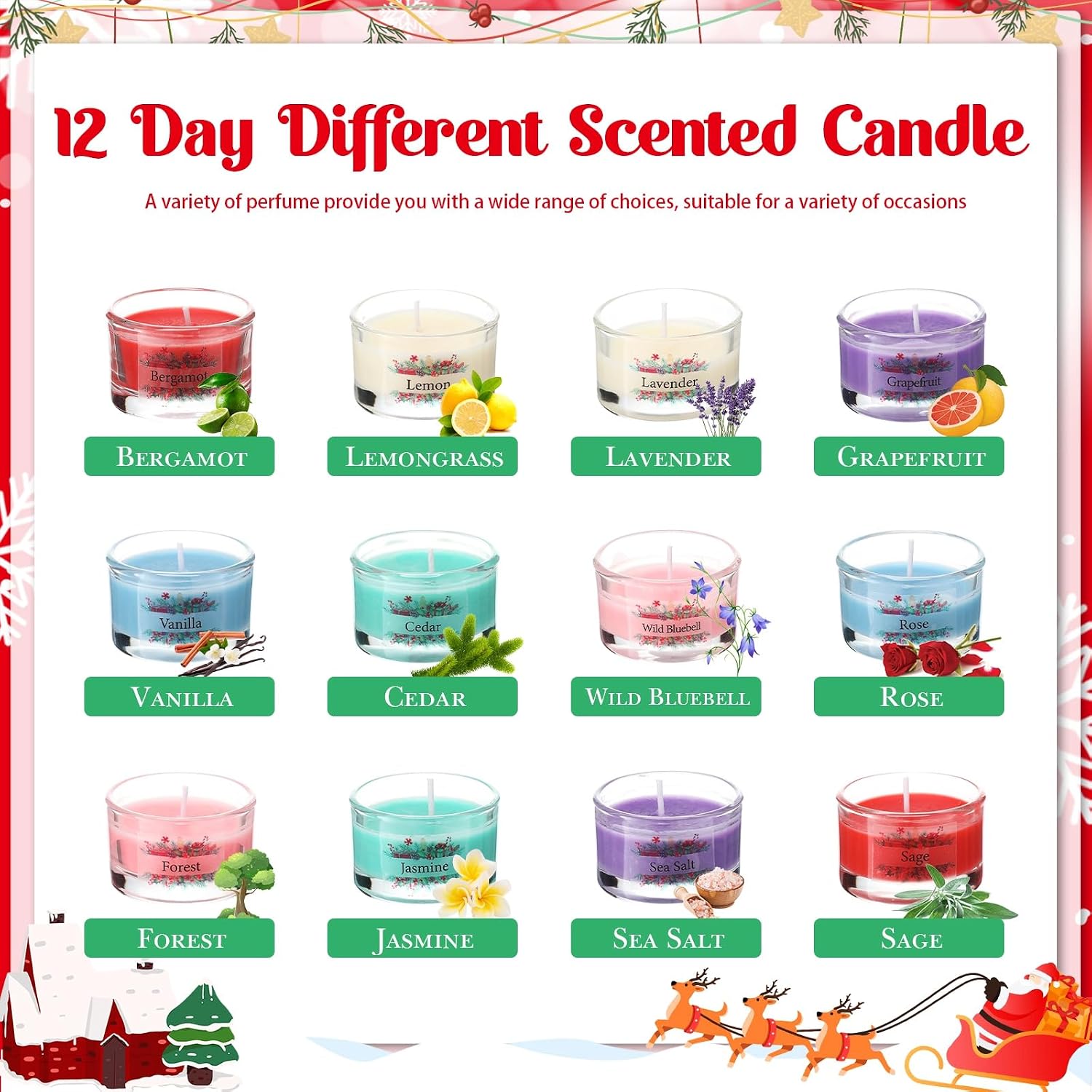 Conelist 12 Days Christmas Advent Calendar 2026 Scented Candles Gift for Women Adult Christmas Countdown Calendar with Assorted Scented Candle 1 oz Soy Wax Candles
