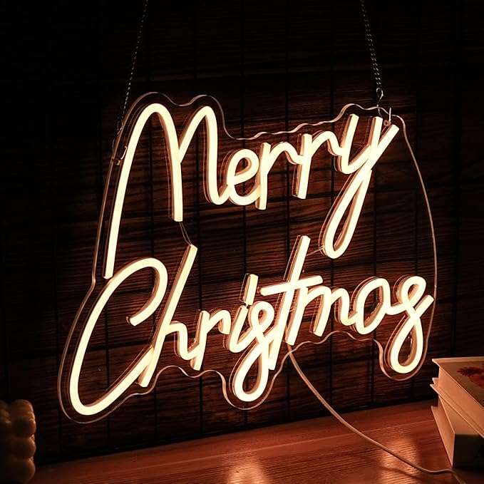 Merry Christmas Neon Sign USB Powered Merry Christmas Neon Light Sign for Christmas Decor Dimmable LED Christmas Light Up Sign for Christmas Home Party living Decor （16.5 * 12.6 In）