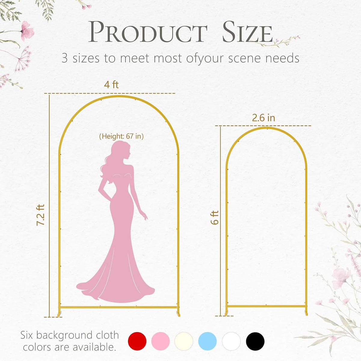 2 Pack Arch Backdrop Stand (7.2FT/6FT), Metal Arch Frame Stand with Cover