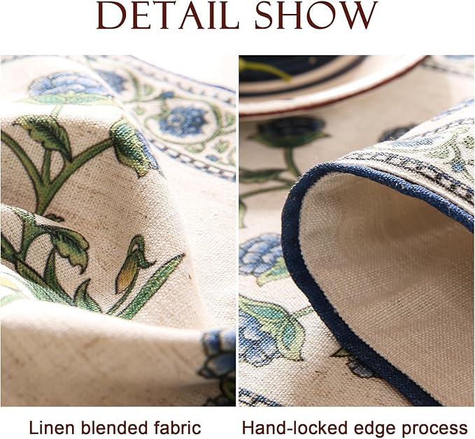 patdrea Designer Blue Rustic Elegant Floral Patterned Linen Table Runner 71 Inch Long,Wrinkle Resistant Table Mat,Decoration for Kitchen Dining and Coffee Tables Banquet Christmas , 12"x71"