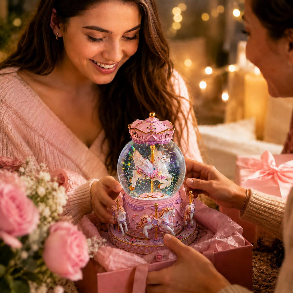 Unicorn Carousel Snow Globe Music Box, Plays You are My Sunshine, Rotating Horse Musical Snow Globe Gift for Daughter Girls Women, Birthday Christmas for Wife Sister Friend
