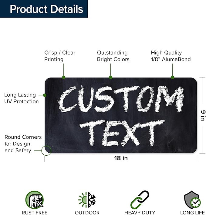 Custom Sign, Custom Street Sign, 11 Font Colors, 13 Font Styles, 4 Hole Options, 22 Sizes, 9x18 Inches, Rust Free DiBound, Fade Resistant, Made in USA by My Sign Center (Chalkboard Black)