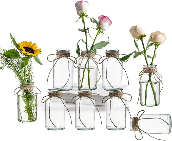 Vintage Glass Vases, Mason Jars for Centerpieces, Farmhouse Mason Jar Vase with Rope Design, Centerpiece Vases for Table, Wedding & Home Decor (9)