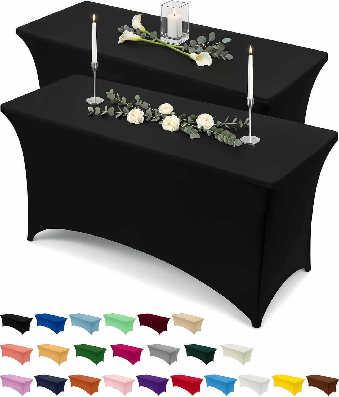 Utopia Kitchen Spandex Tablecloth 2 Pack [6FT, Black] Tight, Fitted, Washable and Wrinkle Resistant Stretch Rectangular Patio Table Cover for Event, Wedding, Banquet & Parties [72Lx30Wx30H Inch]