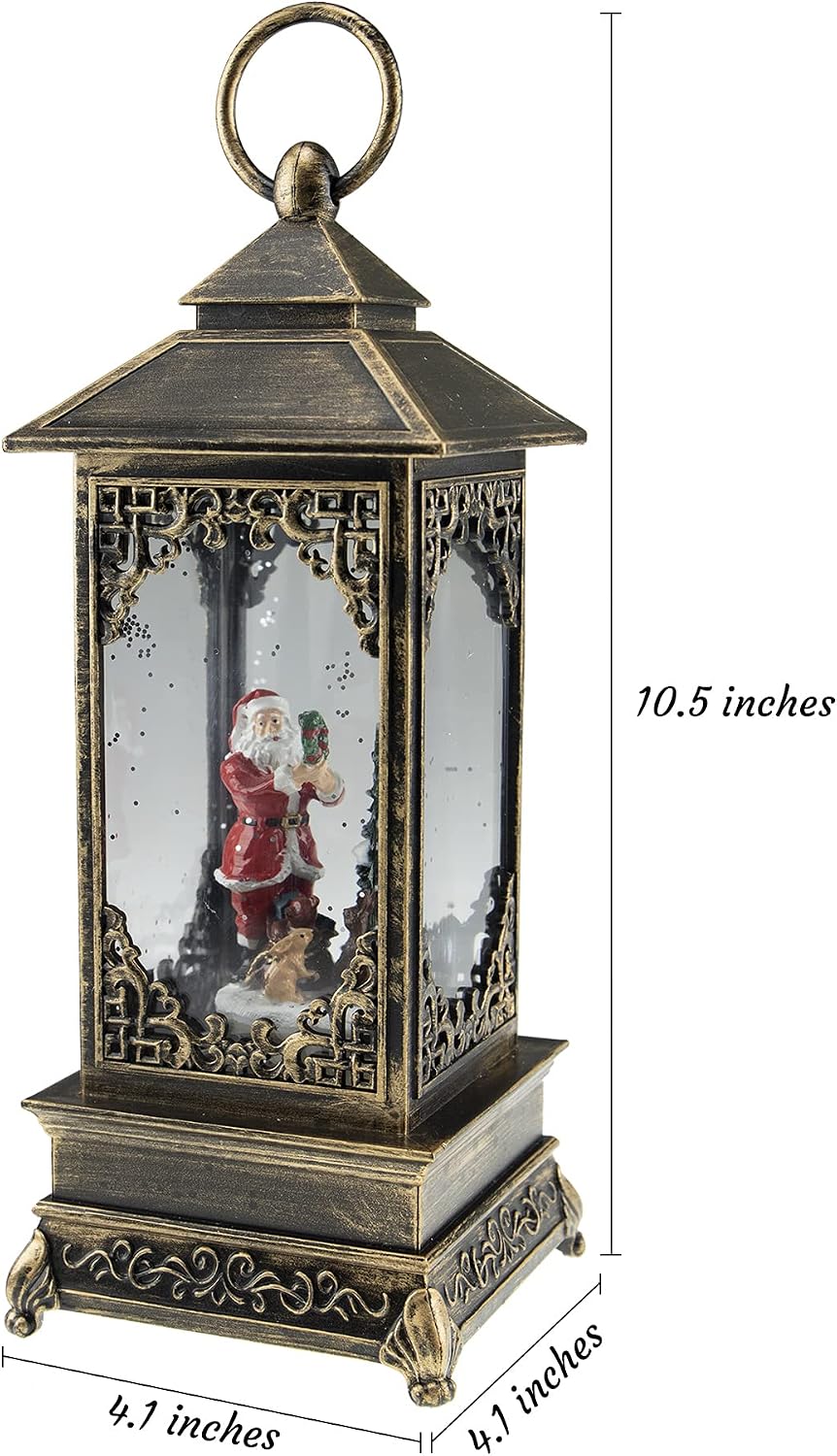Clever Creations Musical Christmas Snow Globe Lantern, Lighted LED Swirling Glitter Water Lantern Home Decoration, Battery Operated, Santa