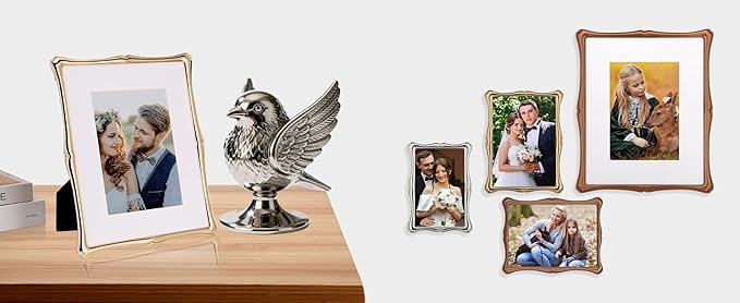 8 x 10'' Premium Alloy Gold Photo Frame with Acid Free 5x7'' Mat - High-End Décor Metal Frames 5x7'' with Black Velvet Back