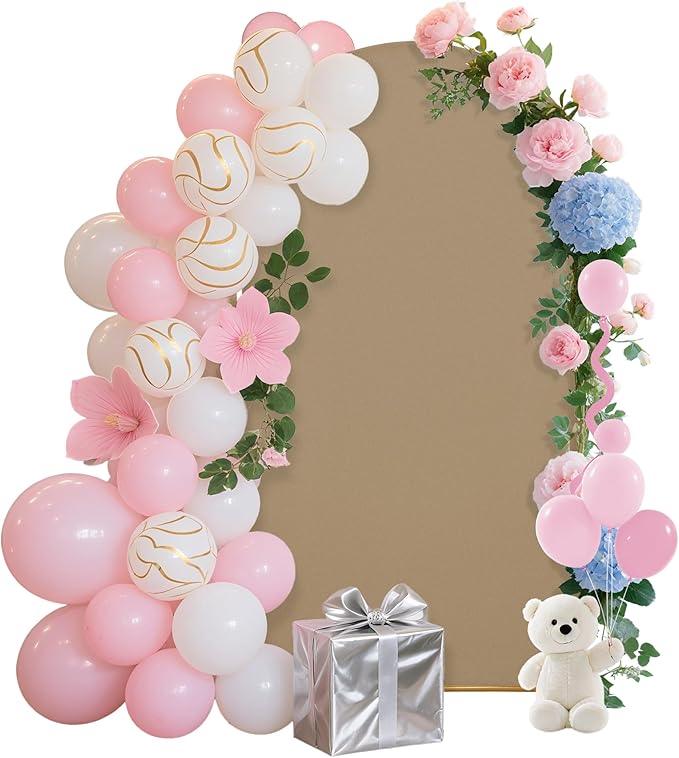 6.6FT Wedding Arch Covers Arch Backdrop Cover Arch Stand Covers Set Arch Cover Spandex Fabric Stretchy Backdrop for Wedding Birthday Party Decoration Baby Shower (Khaki)