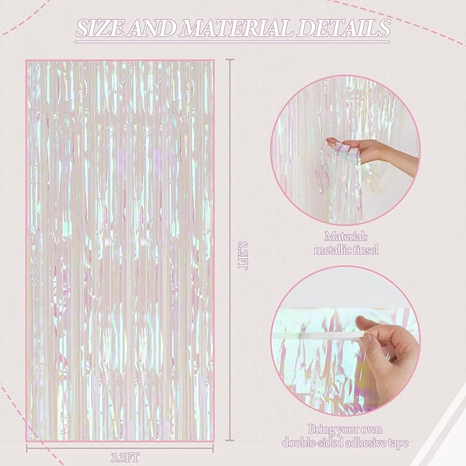 3 Pack Foil Fringe Backdrop, 3.3x8.2 Feet Tinsel Curtains, Transparent Rainbow Party Decor Steamers, Fringe Backdrop Curtains for Birthday Graduation Christmas Theme Party Decorations