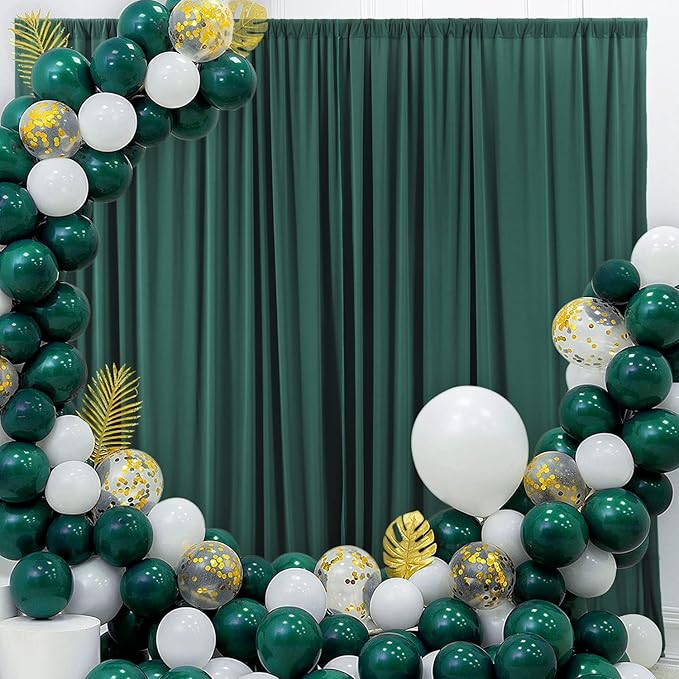 AK TRADING CO. 10 feet x 10 feet Black Polyester Backdrop Drapes Curtains Panels with Rod Pockets - Wedding Ceremony Party Home Window Decorations Hunter Green