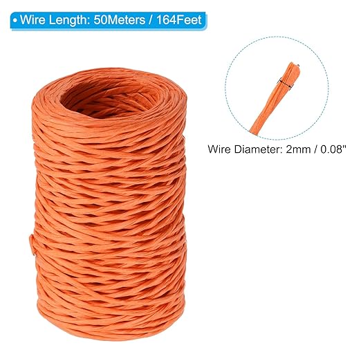 PATIKIL 164 Feet Floral Bind Wire Wrap Twine, 2mm Florist Wire Iron Wire Paper Covered Vine Wrapping Binding Wire for Flower Bouquets, Orange