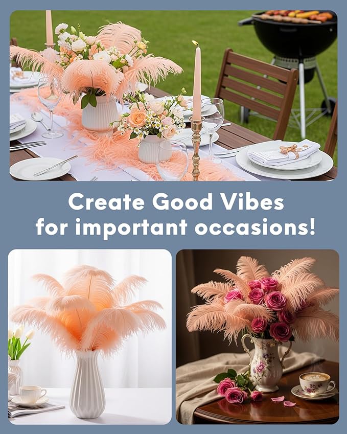 NEWONG 30pcs Champagne Ostrich Feathers Natural Bulk 11-14inch(28-35cm) Vase Craft Wedding Home Party Centerpieces Christmas Day Decoration