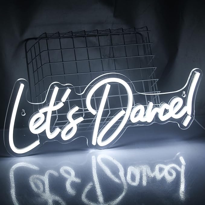 Let's Danced Neon Signs Let's Dance Neon Light Up Sign White Led Word Light Sign Neon Sign Wedding for Dancing Party,Bar Accessories,Valentines' Day,Birthday Party
