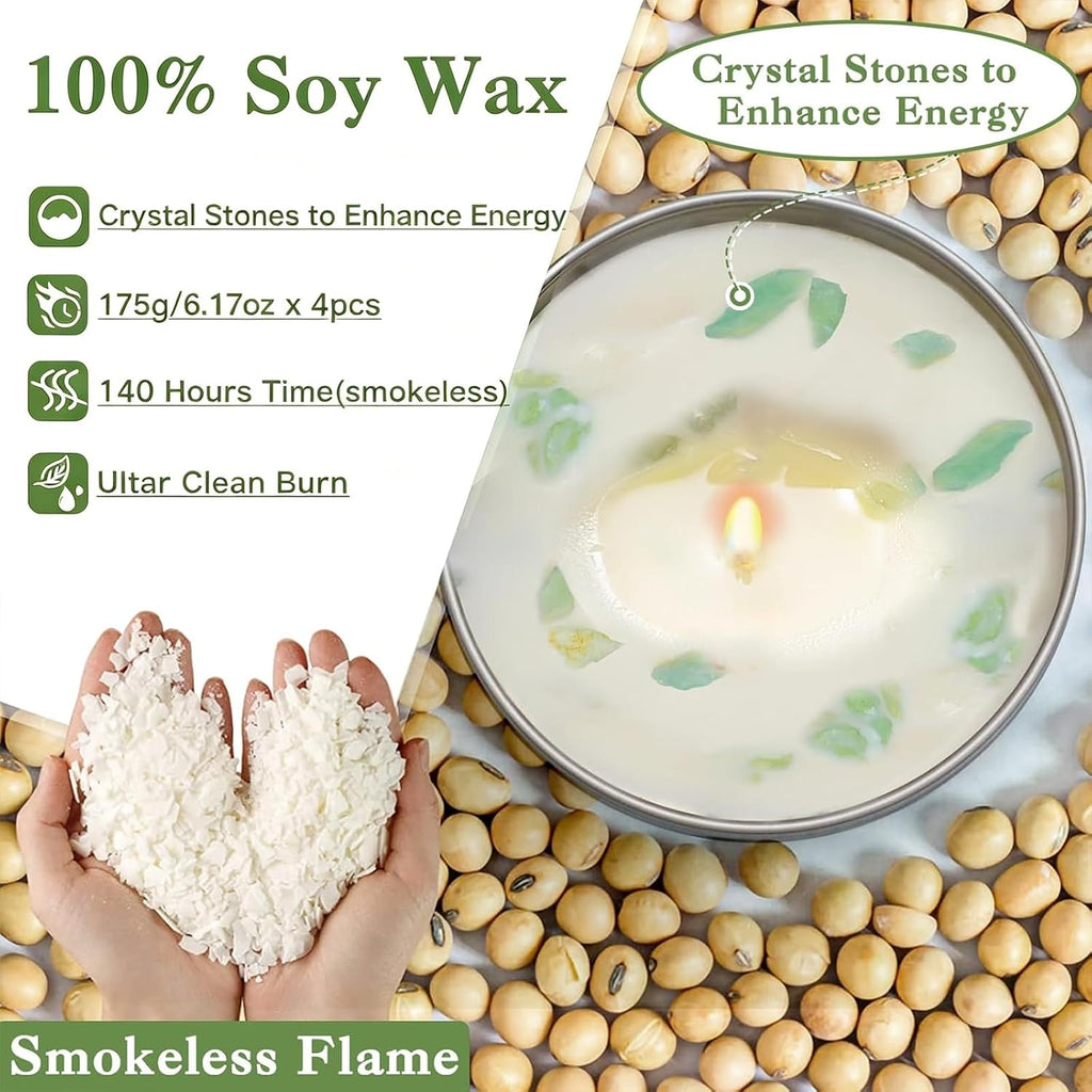 Sage Candles Gift Set, 4 Pack Natural Soy Wax White Sage Smudge Kit with Healing Crystals, House Cleansing & Negative Energy, Spiritual Meditation & Aromatherapy, Housewarming Birthday Self Care Gifts