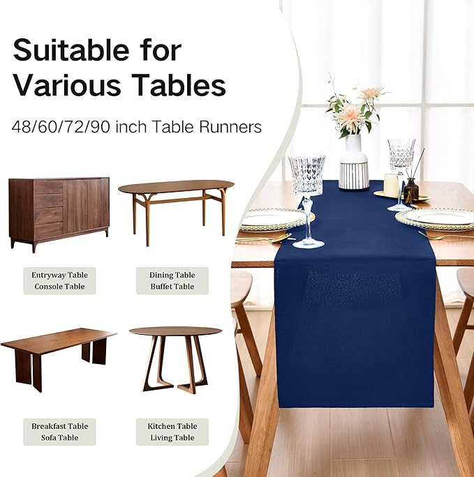 Farmhouse Navy Blue Table Runner Dining Table Runners 72 Inches Long Coffee Table Runner for Dresser Living Room Bedroom Holiday Party Banquet 12X72 Inch
