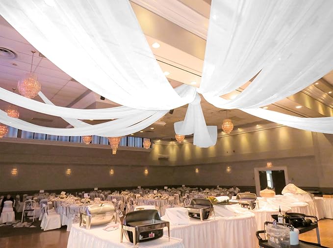 6 Panels White Ceiling Drapes for Wedding 5ftx30ft Ceiling Drapes Wedding Arch Draping Fabric Cheesecloth Sheer Curtain Romantic Ceiling Decorations for Wedding Party Banquet Ceremony Stage