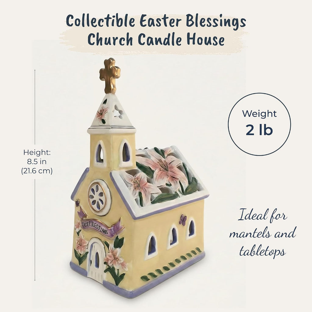 Blue Sky Clayworks Easter Blessings Church Candle House, Clay, 5.25-inch Length x 4.25-inch Width
