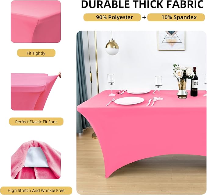 2-Pack 6ft Spandex Table Covers for Rectangle Standard Folding Tables - Wrinkle Resistant Stretch Tablecloths - Ultimate Fitted Table Protector for Parties, Trade Shows, Banquet