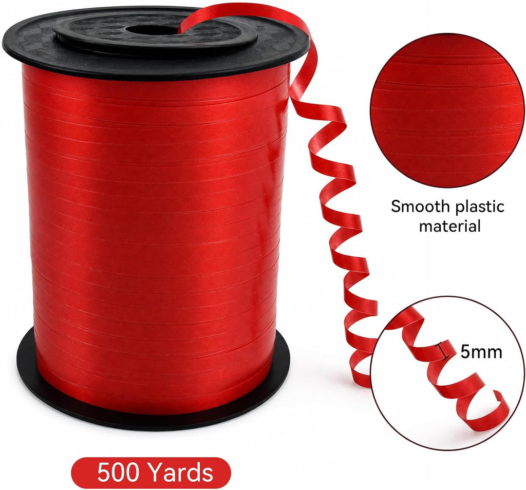 TONIFUL 500 Yards Bright Red Curling Ribbon Metallic Party Balloon String | Vibrant Red Ribbon for Gift Wrapping, Florist Bouquet, DIY Crafts, Christmas, Valentine‘s, Birthday, Summer Party Decorations